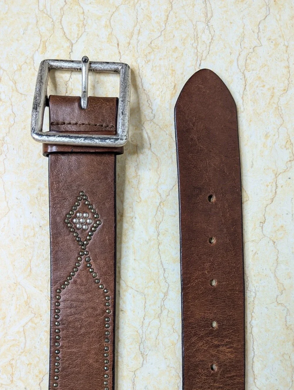 Vintage Express Italian Brown Leather Silver Studded Belt Women's Med
